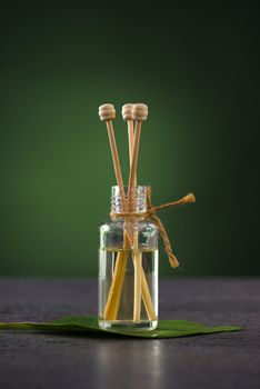 aromatherapy fragrance  oil on a frangipani leaf