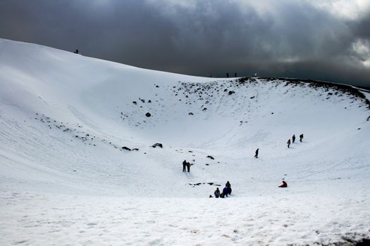 Etna, volcano of Sicily covered by snow - Italy