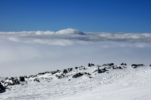 Wooden house on Etna Volcan covered by snow - Italy