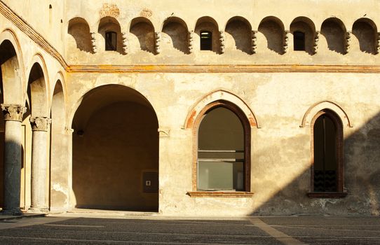 Courtyard of Sforzesco castle in Milan, Italy