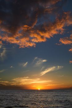 Sun disappearing in the pacific ocean