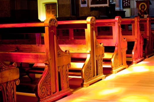 Old wooden benches of church