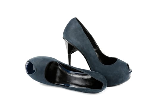 grey female shoes on a white background