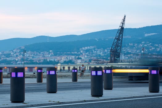 Road at sunset in the city of Trieste