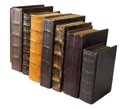 The ancient books in leather reliure on a light background