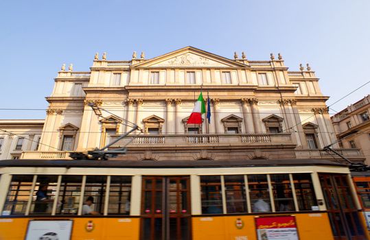Tram next to the Teatro alla Scala in Milan