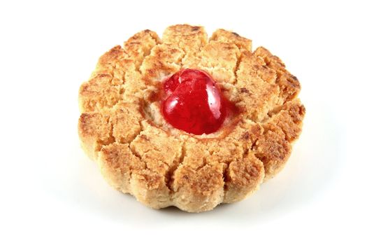 craft with candied cherry cookies made ​​with eggs and butter sugar flour salt isolated in white background Horizontal