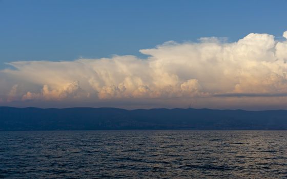 Cloudy sky on the sea at sunset