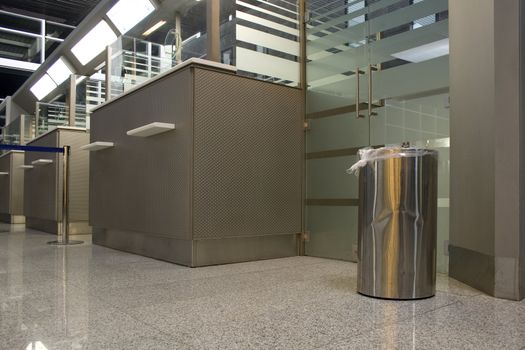 Steel Desks in airport hall