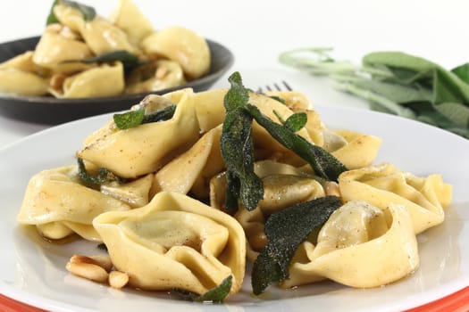 Tortellini with fried sage leaves and pine nuts