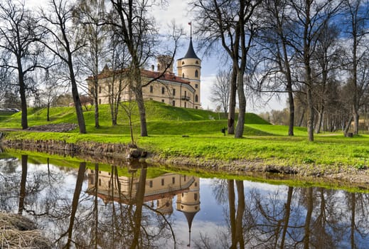 Mariental Castle in an early spring day with reflection in water