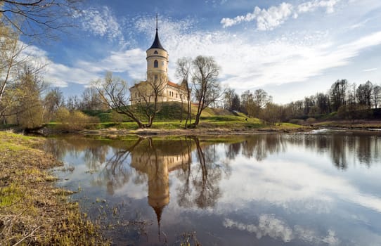 Mariental Castle in an early spring day with reflection in water