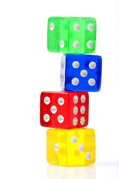 Colorful stack dices on the white background