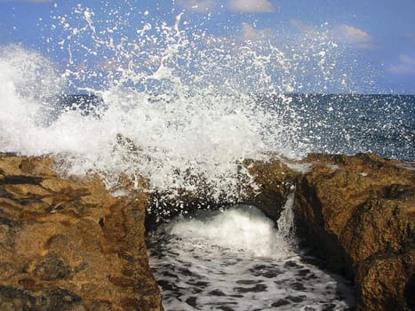 sea ​​waves beating against the rocks during a storm
