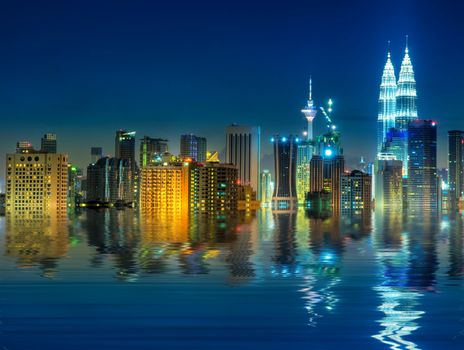 Kuala Lumpur is the capital and the largest city of Malaysia, view with water reflection.