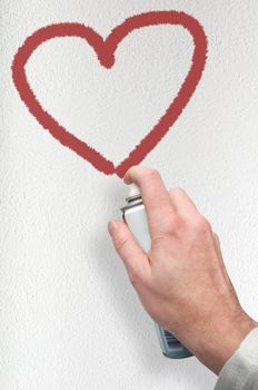 Valentine's Day Graffiti - Hand Painting Heart Symbol on Wall