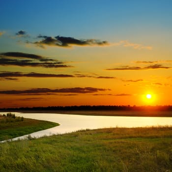 sunset over river