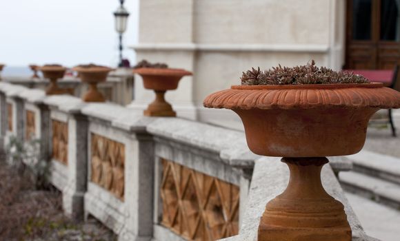 Pots on the balcony, Miramare castle. Trieste