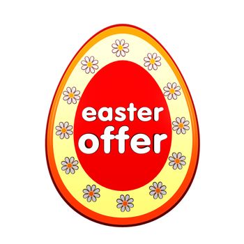 easter offer banner - 3d red egg shape label with white text and flowers, business concept