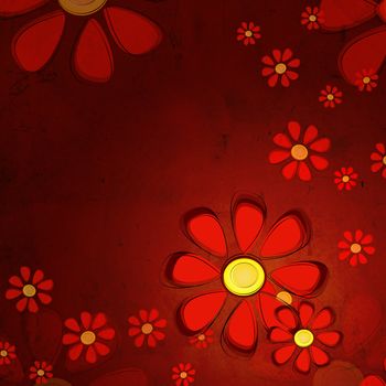 vintage background with red flowers over old paper