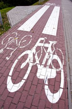 Cycle path markings. Special traffic lane for bicycles in city.