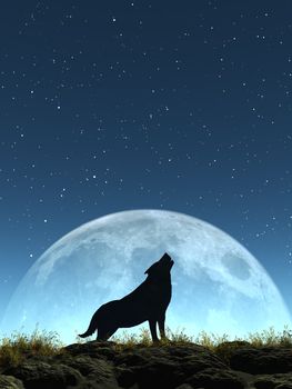 This image shows a generated crying wolf with moon