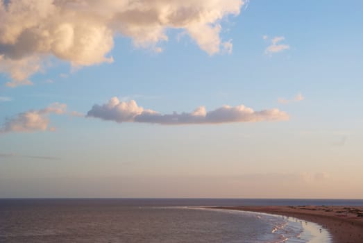 Sandy beach at sunset gold paint Gran Canaria