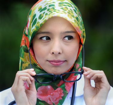 Smile of Scarf Girl with Big Sunglass