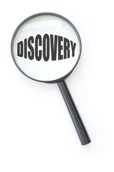 Magnifying glass focused on the word discovery