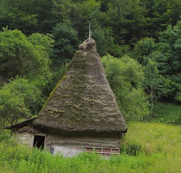 A very traditional house, specific for Motilor Country in Transylvania,Romania. These houses are made exclusively of wood without any piece of iron. Now such buildings are used in wild areas as stalls or barns for animals.