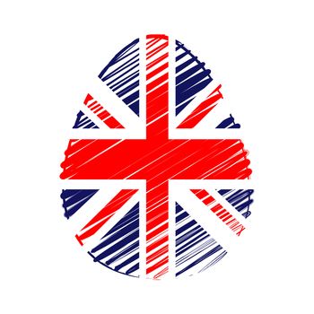 easter egg with British flag, striped drawing, holiday concept