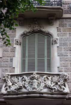 detailed old architecture balcony of Barcelona