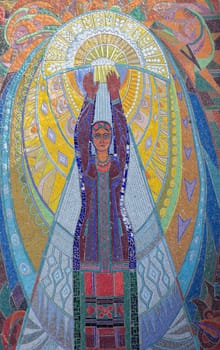 woman colorful mosaic texture on the wall