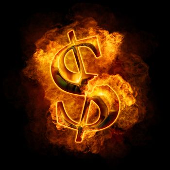 Financial crisis. Burning gold dollar