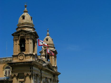 The two belfries of the parish church of Marsa in Malta.