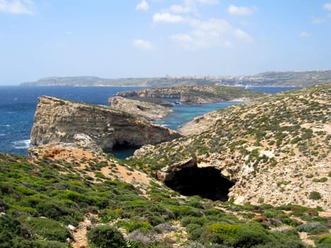 Rock formations in Comino, Malta.