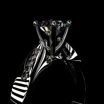 Ring with diamond on black background 