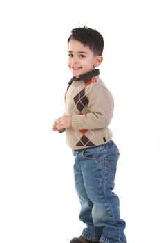 Adorable child in studio isolated on white background