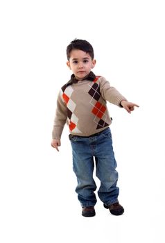 Adorable child in studio isolated on white background