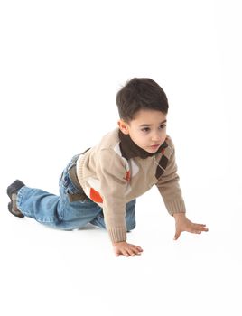 Adorable child in studio isolated on white background