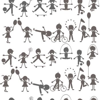 Set of children playing silhouettes