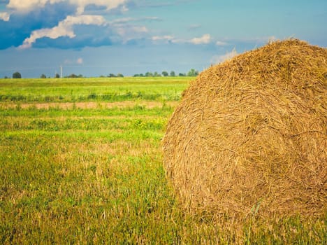 Golden Hay Bales in the countryside on a perfect sunny day