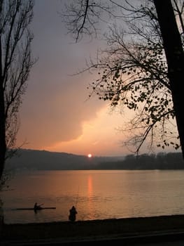 evening landscape on lake