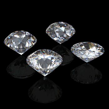 3d Round brilliant cut diamond perspective isolated on black background