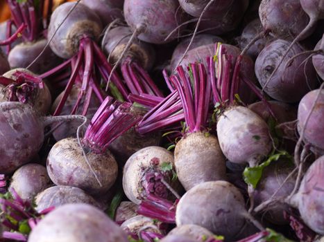 fresh beetroots on market stall