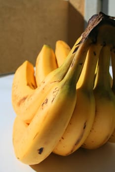 Close up of the yellow bananas.
