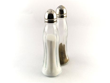 Salt and Pepper Pots on White Background