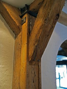 Antique wood timber beam  in a house