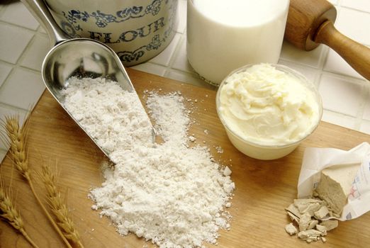 Flour,  yeast,  dairy products and baking ingredients

