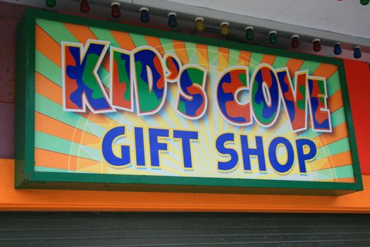 Close up of a gift shop sign.
